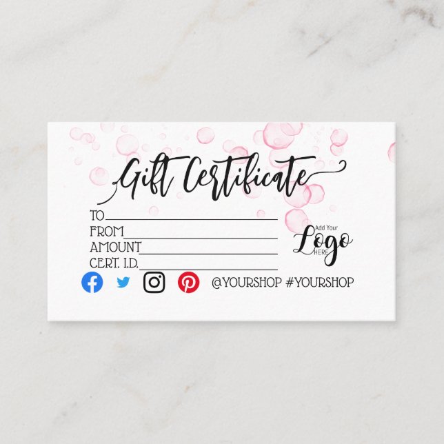 AGREGAR EL marketing de su certificado de regalo d (Anverso)