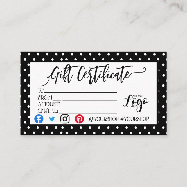 AGREGAR EL marketing de su certificado de regalo d (Anverso)