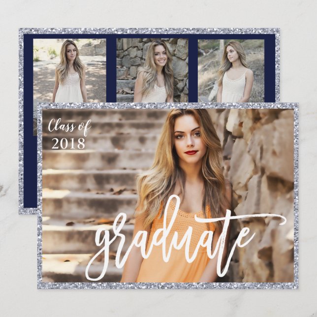 AGREGAR FOTO - Invitación de graduación con brillo (Anverso / Reverso)
