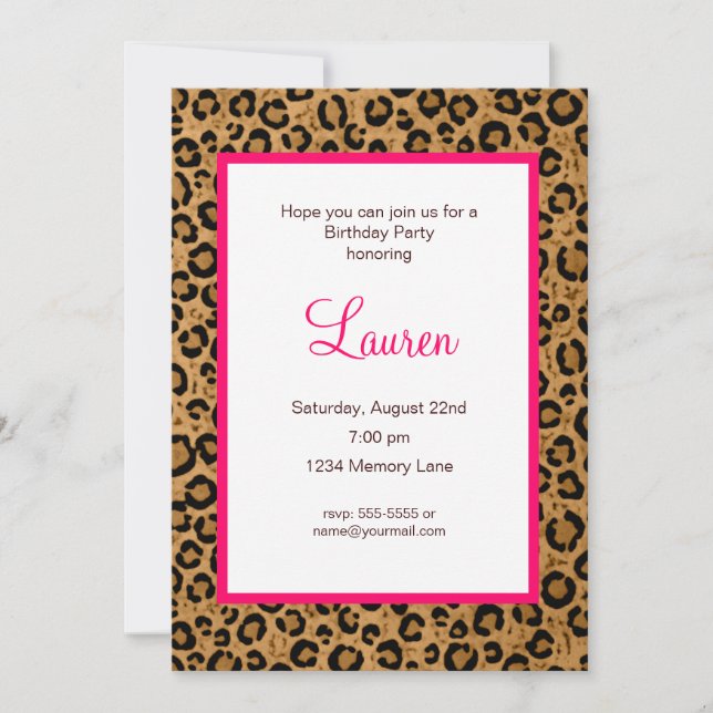 Agregar invitación de cumpleaños a tu leopardo de  (Anverso)