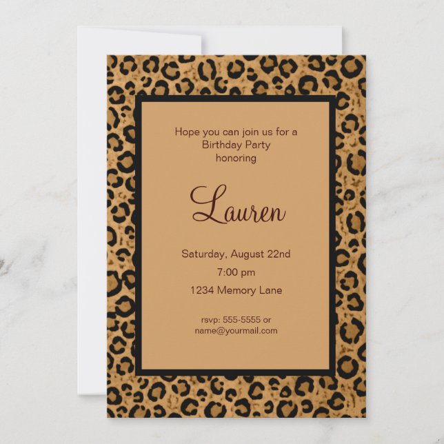 Agregar invitación de cumpleaños a tu leopardo de  (Anverso)
