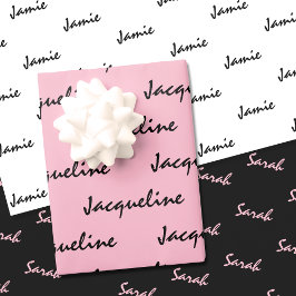 Agregar nombres en papel de regalo rosa negro y bl