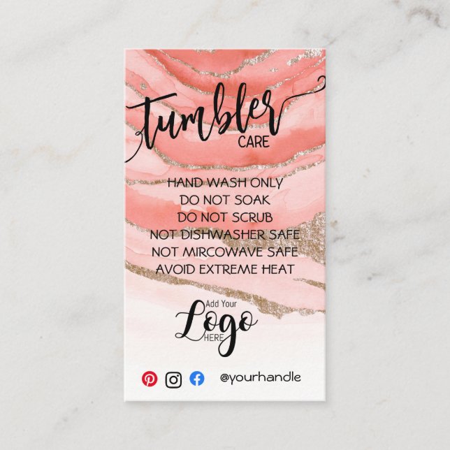 AGREGAR SUS TARJETAS DE CUIDADO DE TUMBLER DE LOGO (Anverso)