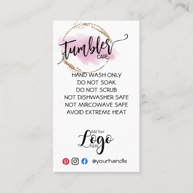 AGREGAR SUS TARJETAS DE CUIDADO DE TUMBLER DE LOGO (Anverso)