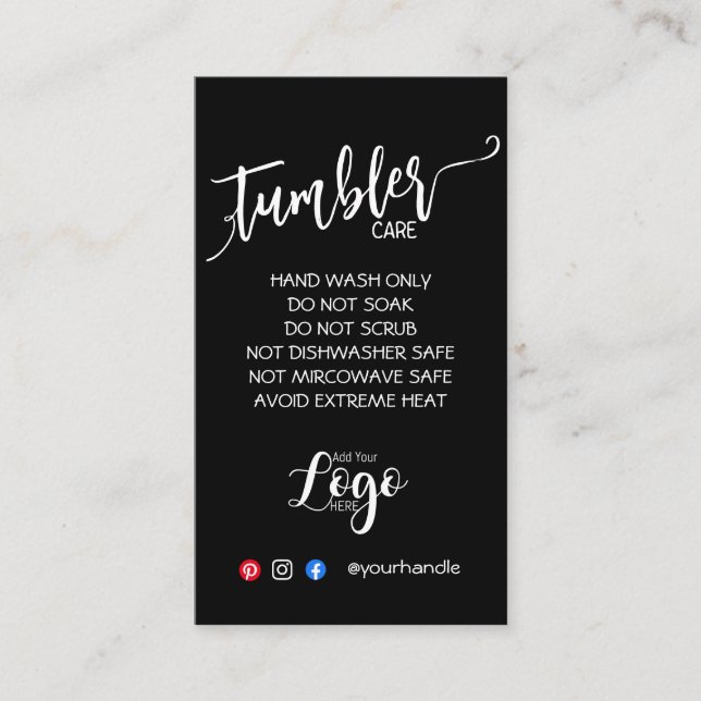 AGREGAR SUS TARJETAS DE CUIDADO DE TUMBLER DE LOGO (Anverso)