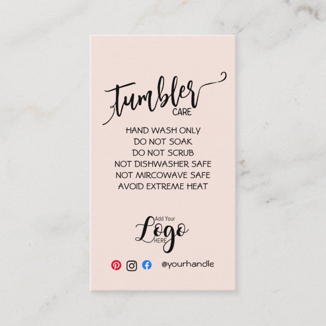 AGREGAR SUS TARJETAS DE CUIDADO DE TUMBLER DE LOGO (Anverso)