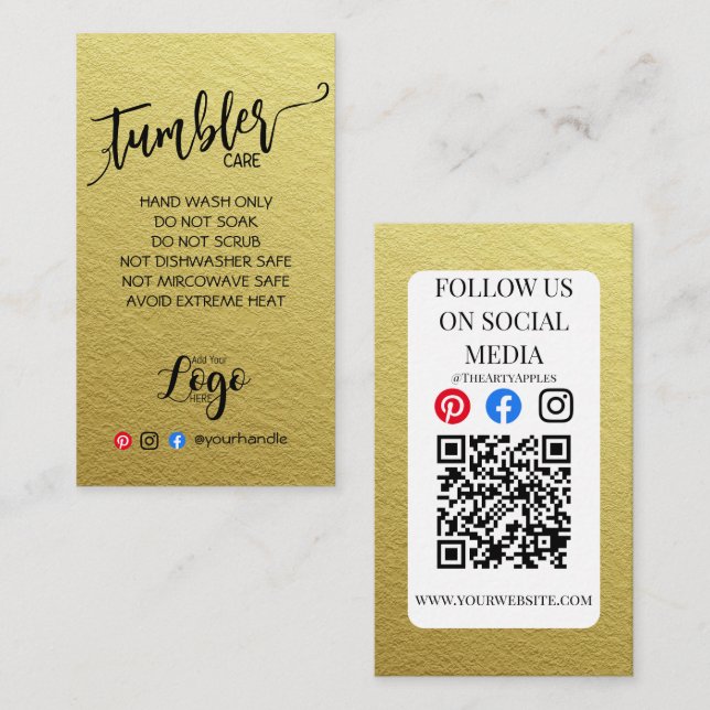 AGREGAR SUS TARJETAS DE CUIDADO DE TUMBLER DE LOGO (Anverso / Reverso)