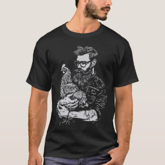 Agricultor preocupado con camiseta de pollo