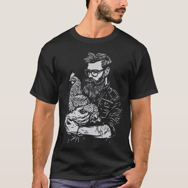 Agricultor preocupado con camiseta de pollo (Anverso)