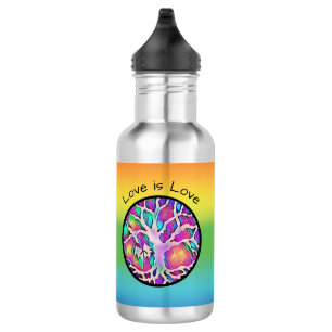 Agua Árbol arcoiris de vida "amor es amor" Botella de