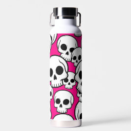 Agua Botella aislada con patrón de calavera rosa