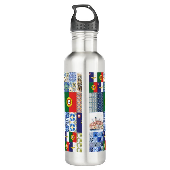 Agua Botella de agua, acero inoxidable, bandera de Port (Reverso)