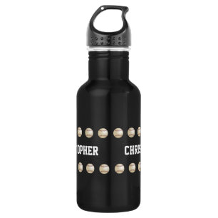 Agua Botella de agua, personalizada, béisbol, negro
