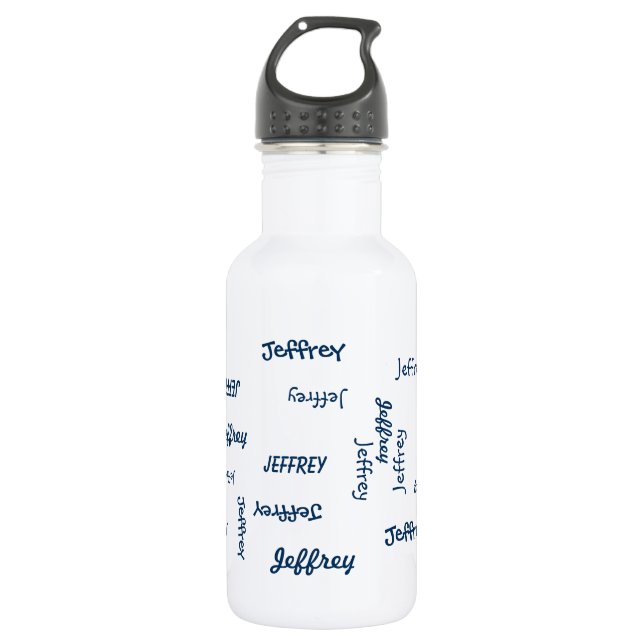 Agua Botella de agua, personalizada, nombrar azul en bl (Anverso)