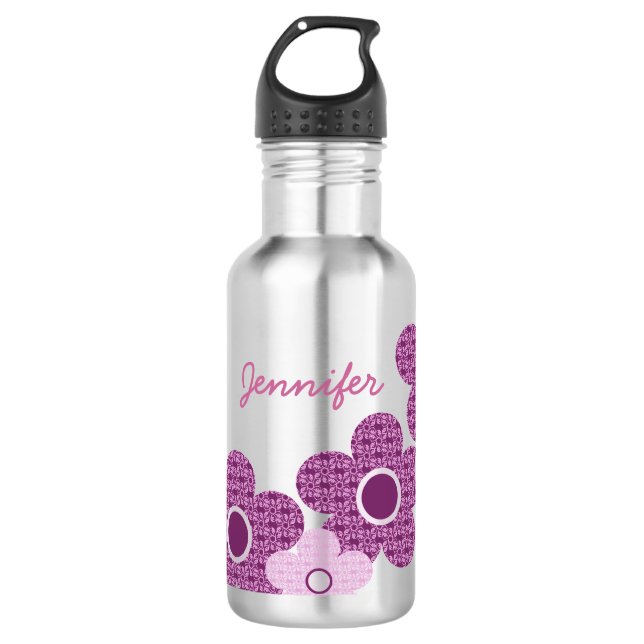 Agua Botella de libertad con flores pateadas, púrpura (Anverso)