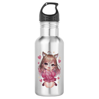 Agua botella de plata con diseño de anime