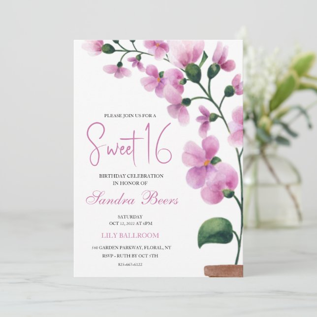 Agua color naranja rosa dulce 16 Invitación (Anverso de pie)