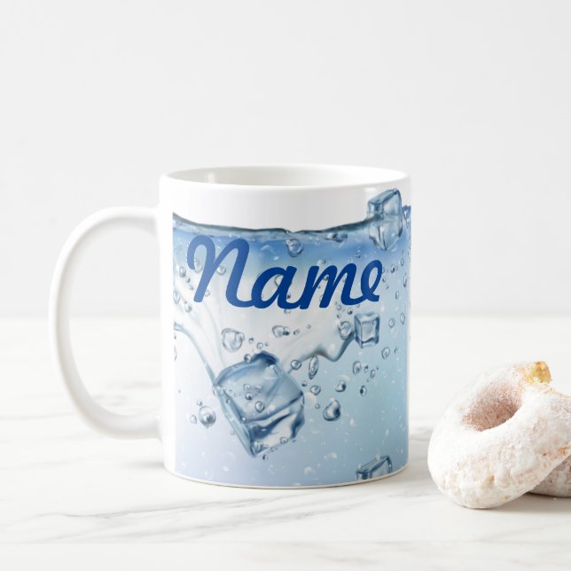 Agua con cubos de hielo Café personalizado, taza (Con donut)