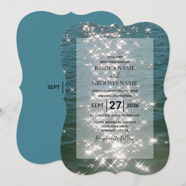 Agua del mar de la playa Esparkles Invitaciones a  (Anverso / Reverso)