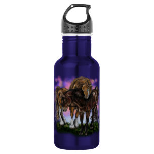Agua Depósito equino~caballos de puesta de sol~ botella