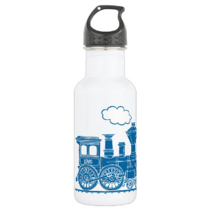 Agua El tren azul embroma la botella blanca conocida de