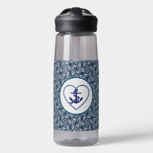 Agua Floral Azul/Blanco De La Marina Con Botella De Agu