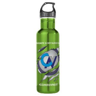 Agua Logotipo de superhéroe Comms vNext en botella de a