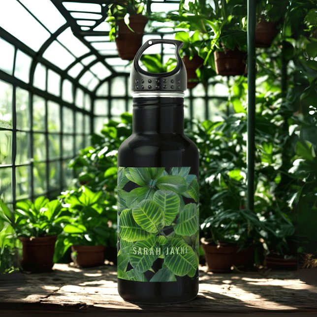 Agua Patrón de hoja tropical Jungla Foliage Botella de  (Tropical Leaf Pattern Water Bottle with space for your name)
