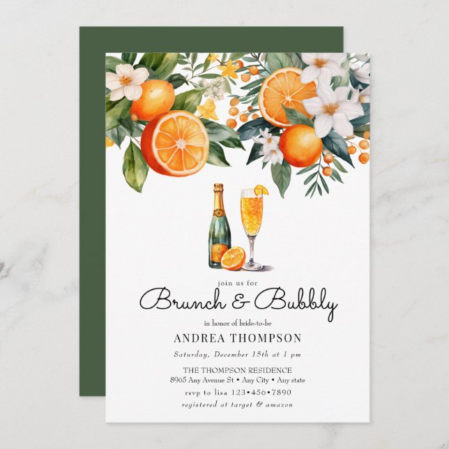 Aguadas de Naranjas | Invitaciones para Brunch de  (Anverso / Reverso)