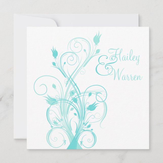 Aguamarina azul e invitación floral blanca de la (Anverso)