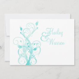 Aguamarina azul e invitación floral blanca de la
