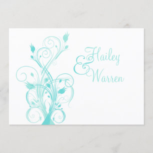 Aguamarina azul e invitación floral blanca de la