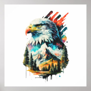 Águila acuática y arte paisajístico de montaña