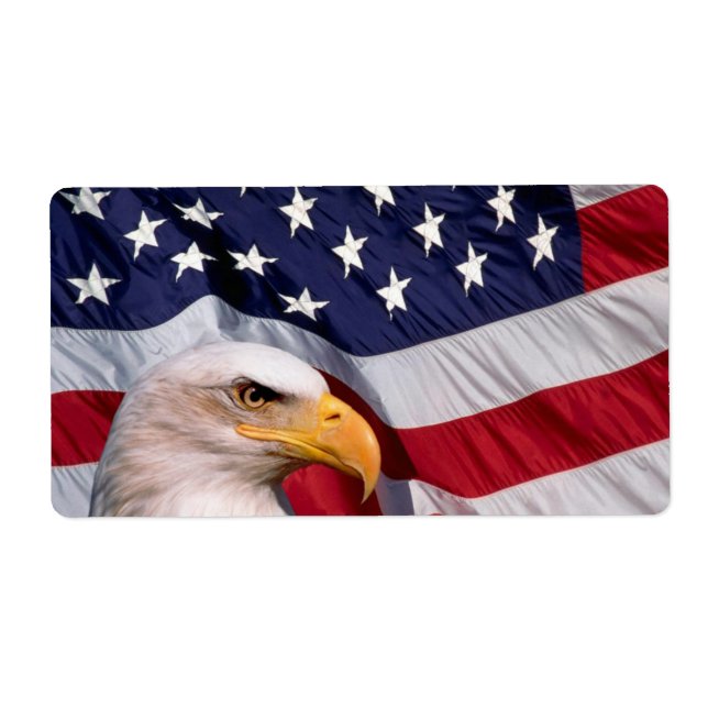 Águila calva americana con etiqueta de fondo de ba (Frente)