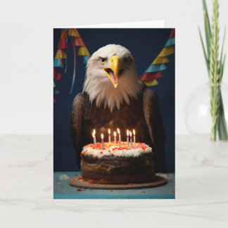 Águila calva con pastel de cumpleaños - Tarjeta