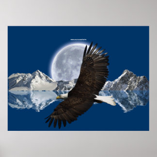 Águila calva voladora, Poster de arte de montaña y
