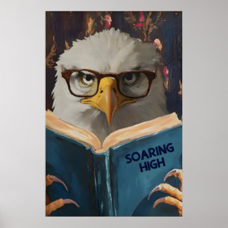 Águila divertida leyendo impresión de arte de libr