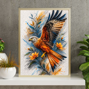 Águila Majestuosa Arte Floral Póster   Ave Vibrant