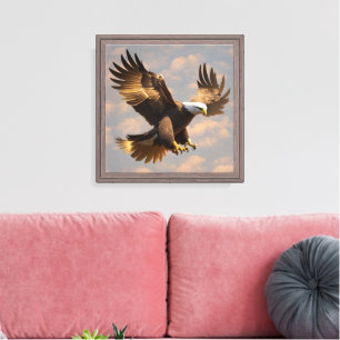 Águila Majestuosa en Cielo Dorado Impresión en Lie