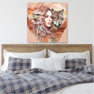 Aguila - Mujer - Lobo - arte acuarela 1 - Fan Fun