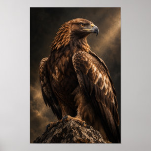 Águila Real Posada en Roca Dramática Arte de Vida