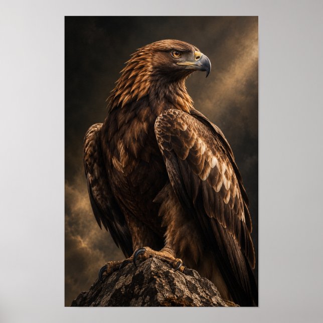 Águila Real Posada en Roca Dramática Arte de Vida  (Frente)