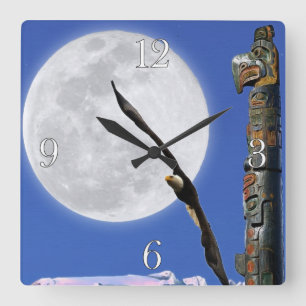 Águila, Tótem Pole y reloj de arte de fantasía lun