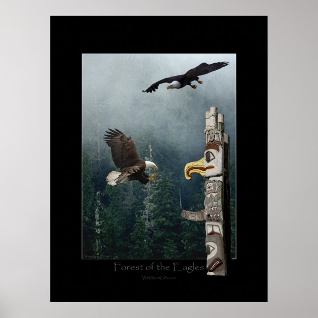 Águilas, Bosque y Poster de arte del tótem Haida (Frente)