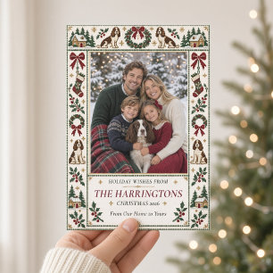 Agujas de Navidad Burdeos Lazos Perros Familia 