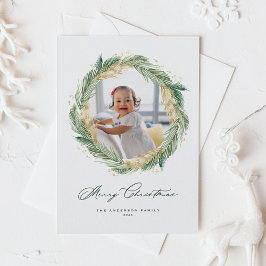 Agujas de pino dorado Wreath Merry Christmas Photo