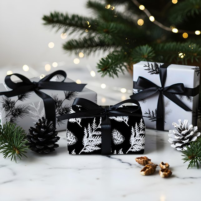 Agujas de pino y pinecona de hojas de cedro para f (Minimal Festive Cedar Leaf Pine Needles & Pinecone Wrapping Paper Sheets)