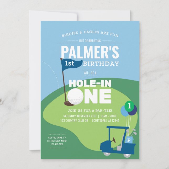 Agujero de golf en una invitación de cumpleaños (Anverso)
