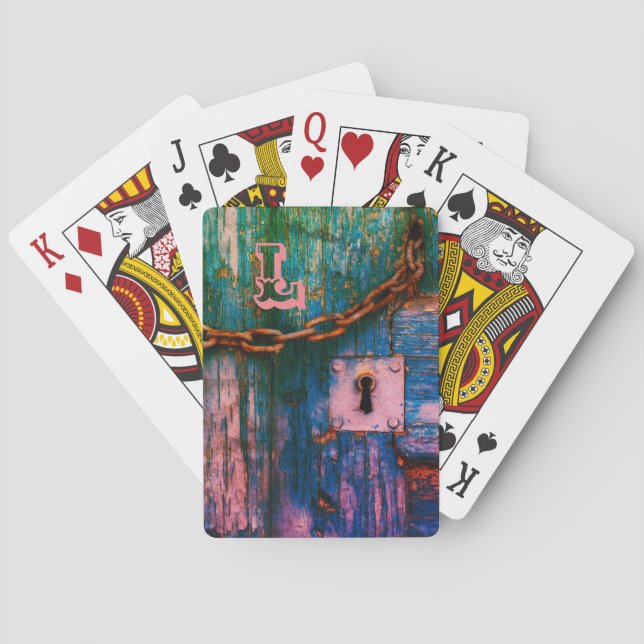 Agujero de la puerta de madera rústico y cartas de (Reverso)