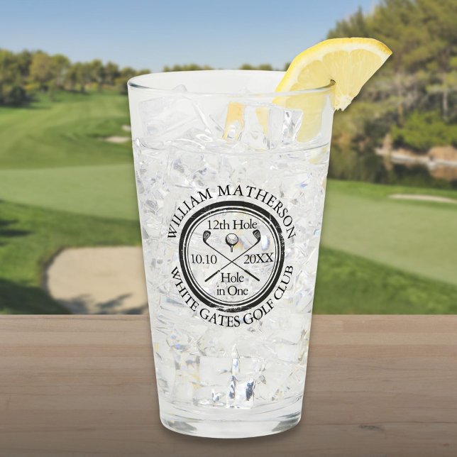 Agujero en uno de golf clásico personalizado (Classic Golf Hole in One Personalized Glass)